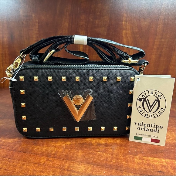 Valentino Orlandi Black and Gold Studded Women's Bag NWT - Picture 1 of 9